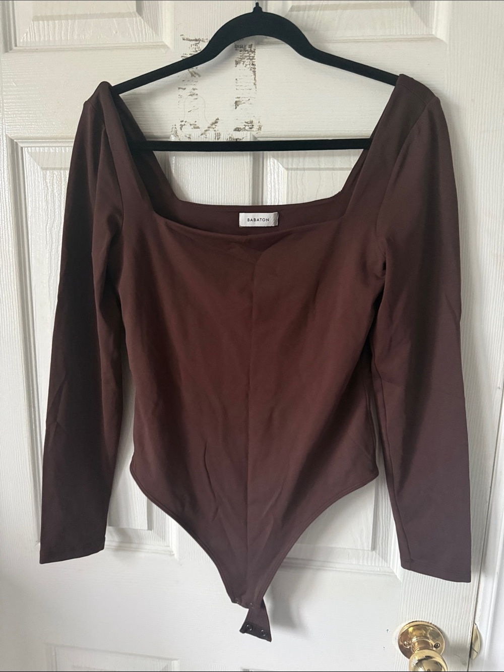 Babaton Chocolate Brown Long-Sleeve Square Neck Bodysuit